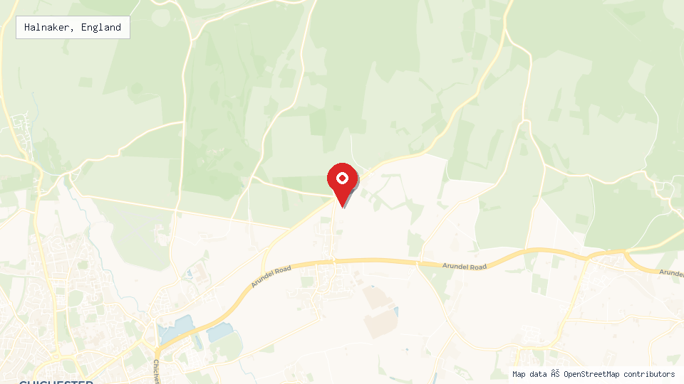 Street map of Halnaker, England with location pin