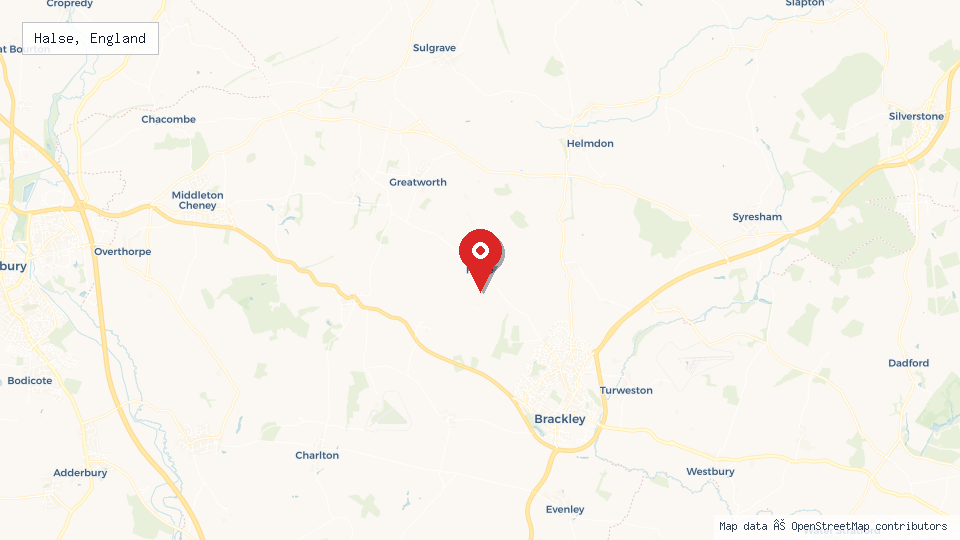 Street map of Halse, England with location pin