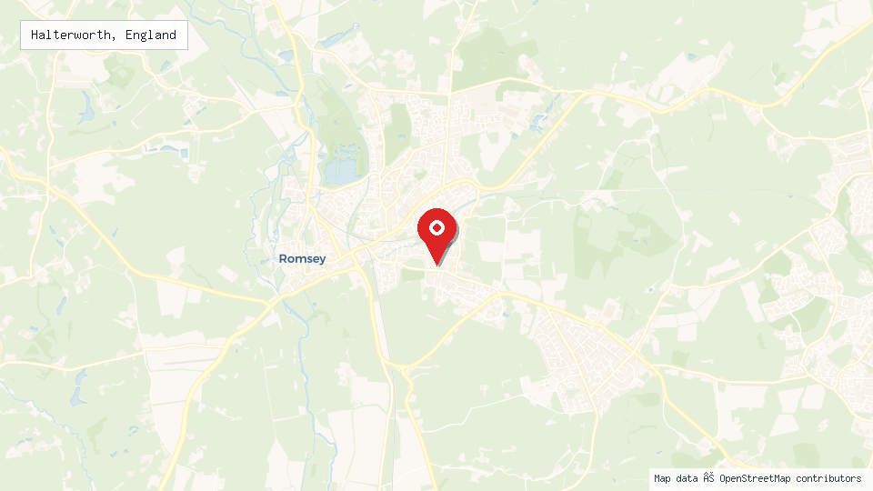 Street map of Halterworth, England with location pin