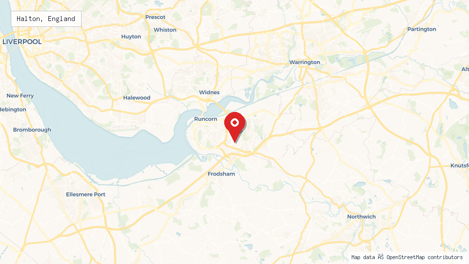 Street map of Halton, England with location pin