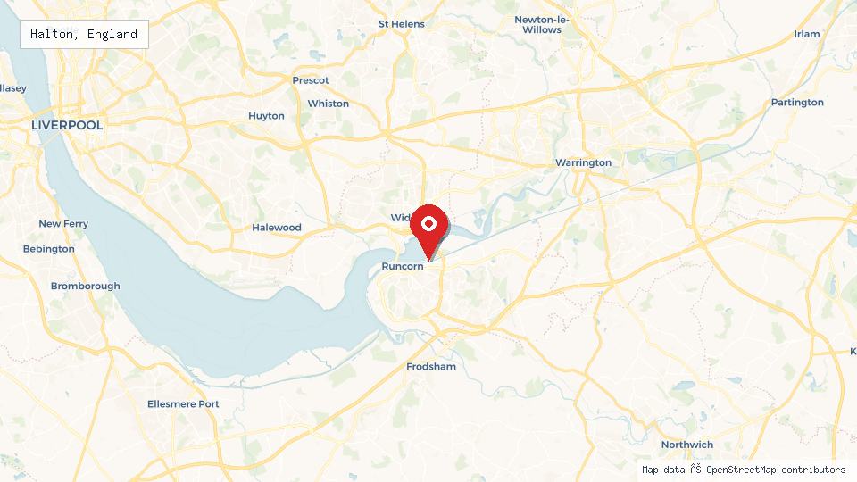 Street map of Halton, England with location pin