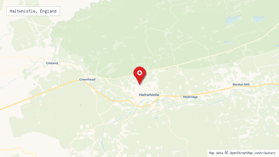Street map of Haltwhistle, England with location pin