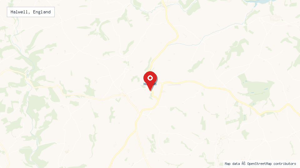 Street map of Halwell, England with location pin