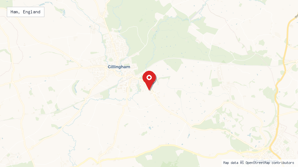 Street map of Ham, England with location pin