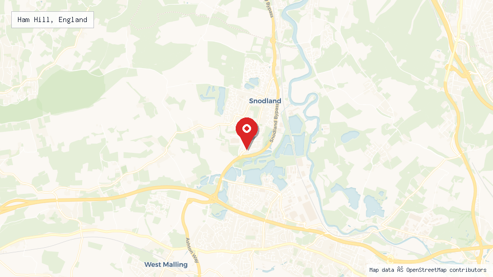 Street map of Ham Hill, England with location pin