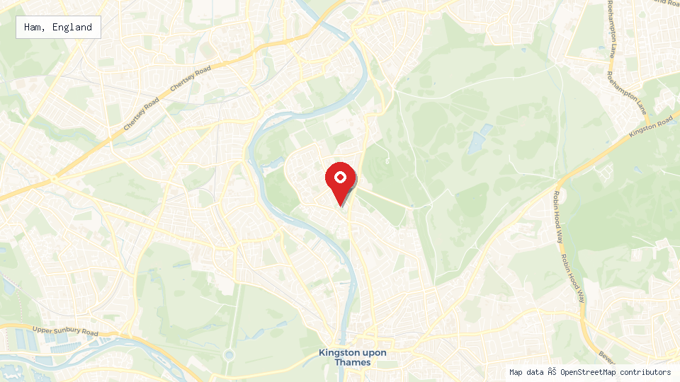 Street map of Ham, England with location pin