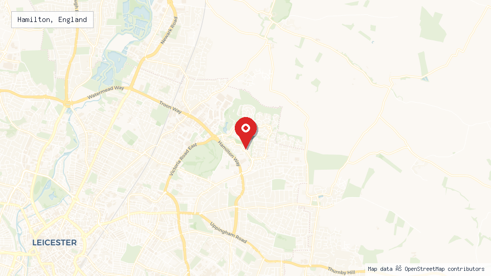 Street map of Hamilton, England with location pin
