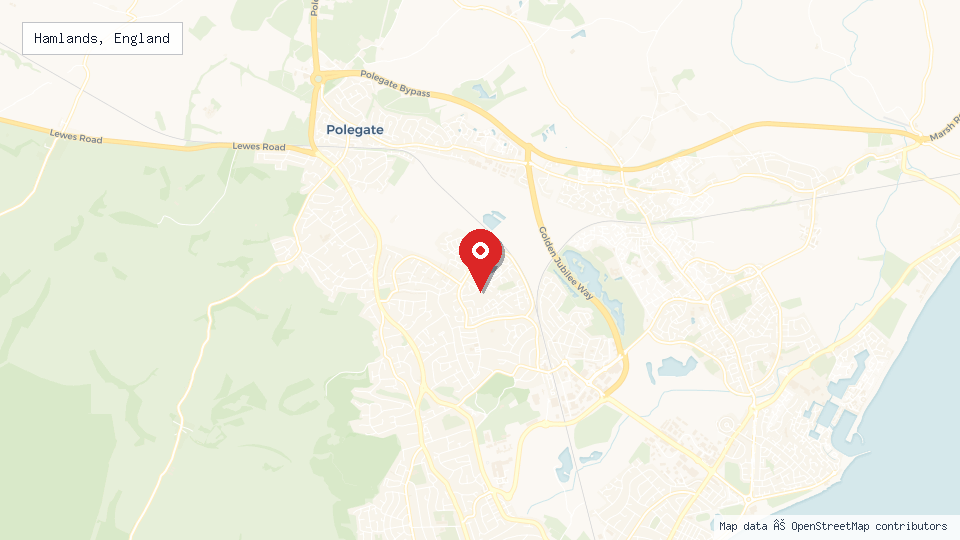 Street map of Hamlands, England with location pin