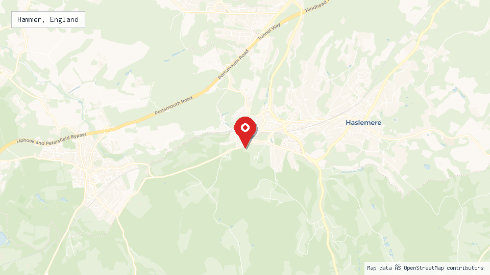 Street map of Hammer, England with location pin