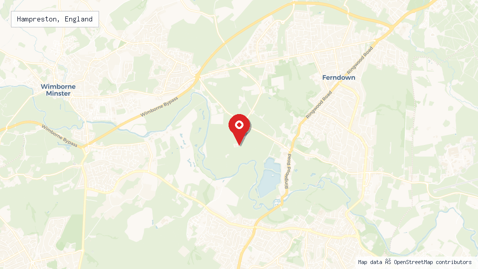 Street map of Hampreston, England with location pin