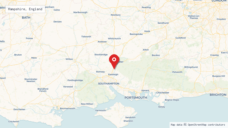 Street map of Hampshire, England with location pin