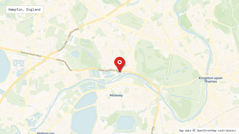 Street map of Hampton, England with location pin