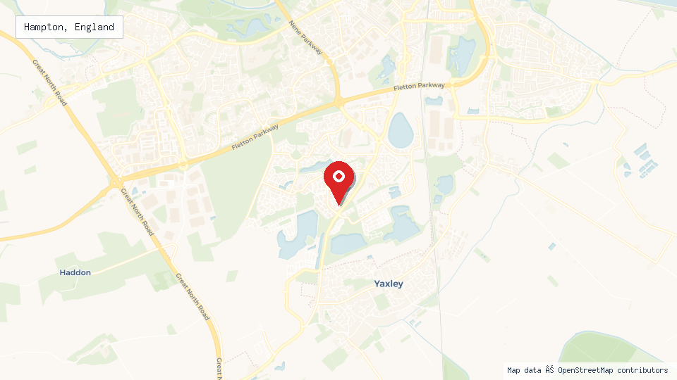 Street map of Hampton, England with location pin