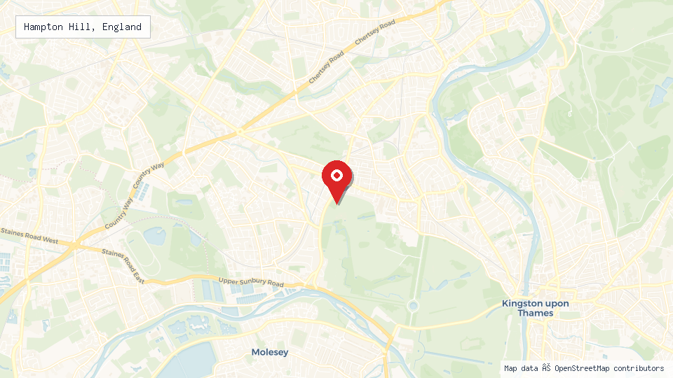 Street map of Hampton Hill, England with location pin