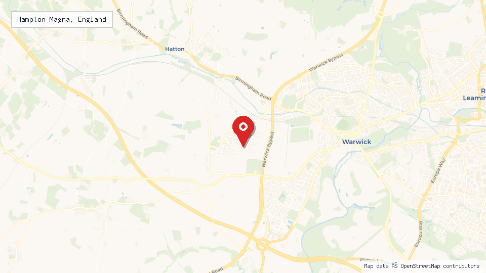 Street map of Hampton Magna, England with location pin