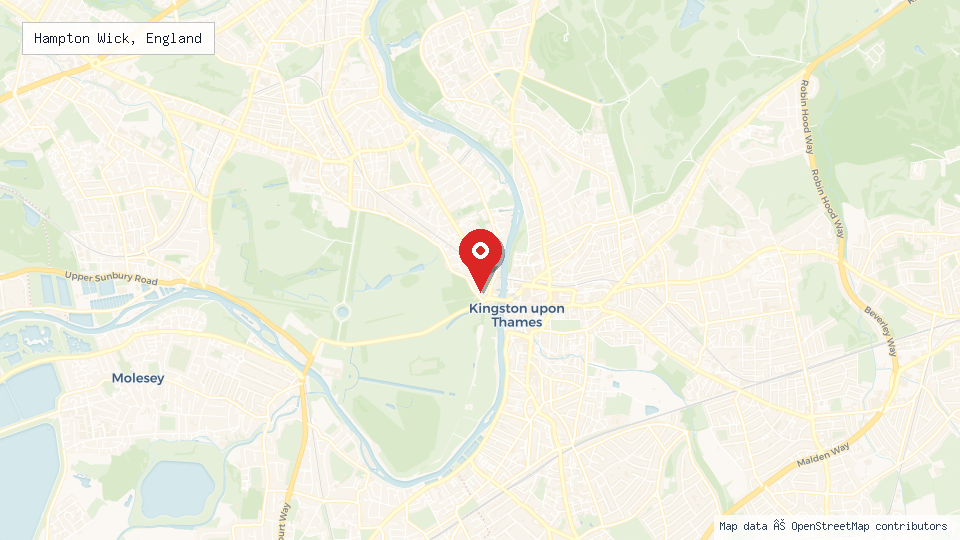 Street map of Hampton Wick, England with location pin