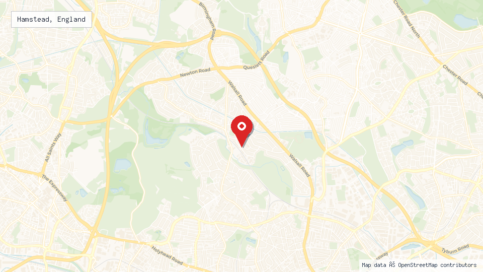 Street map of Hamstead, England with location pin