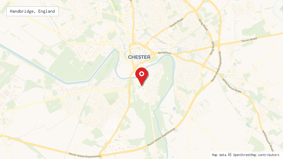 Street map of Handbridge, England with location pin