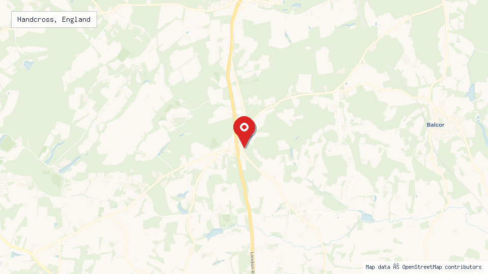 Street map of Handcross, England with location pin