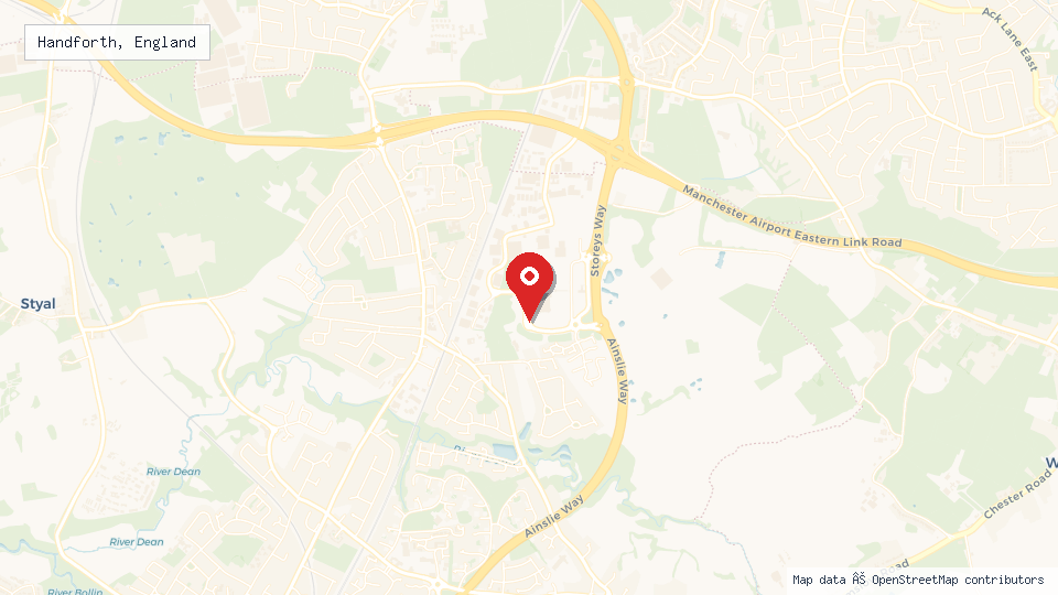 Street map of Handforth, England with location pin