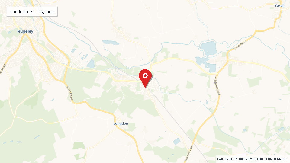 Street map of Handsacre, England with location pin