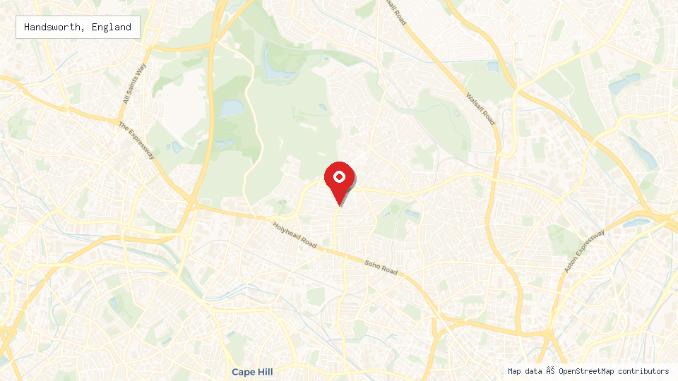 Street map of Handsworth, England with location pin