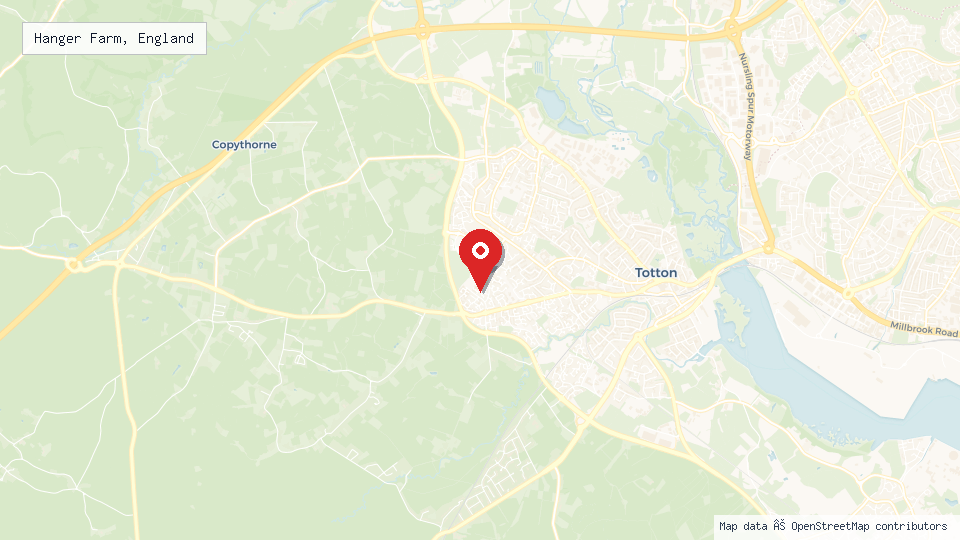 Street map of Hanger Farm, England with location pin
