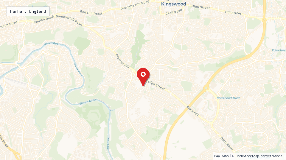 Street map of Hanham, England with location pin