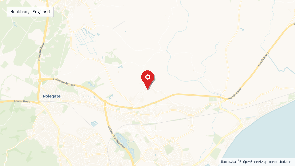 Street map of Hankham, England with location pin