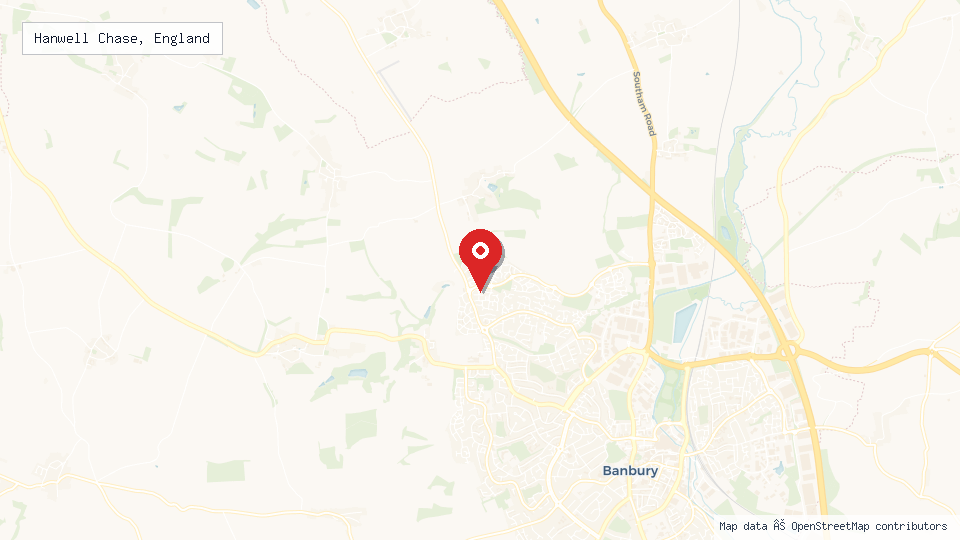 Street map of Hanwell Chase, England with location pin