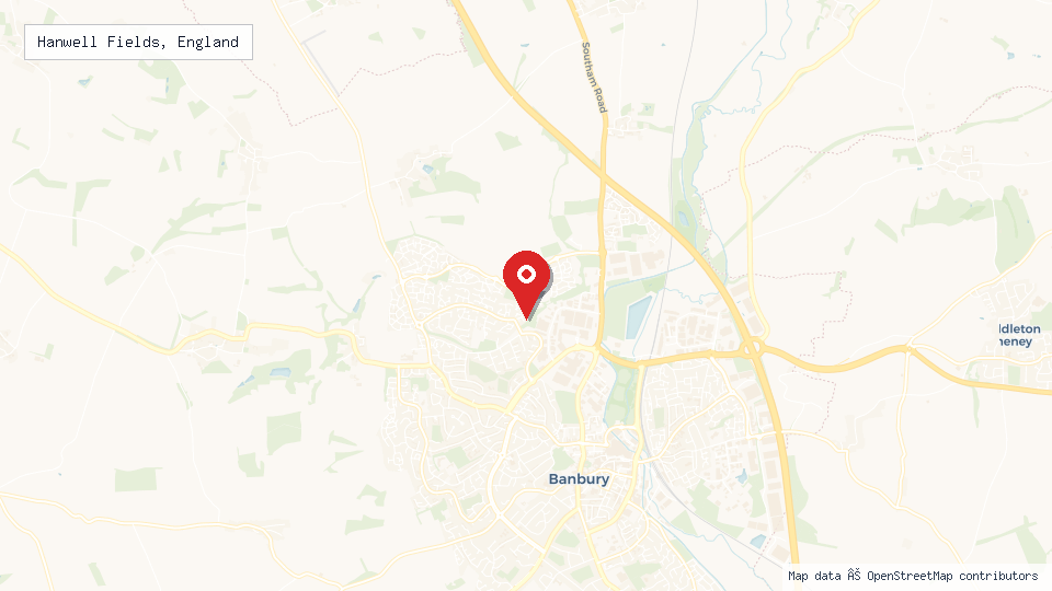 Street map of Hanwell Fields, England with location pin