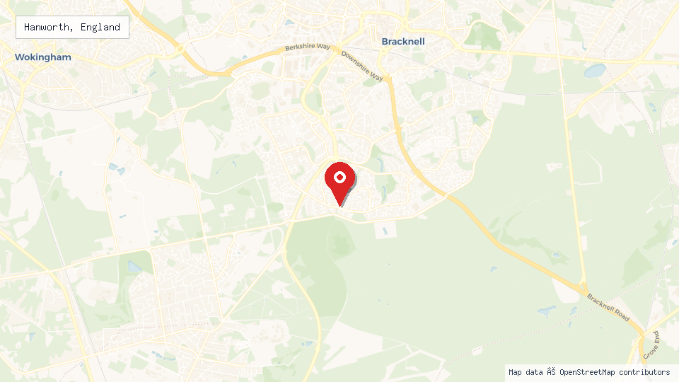 Street map of Hanworth, England with location pin