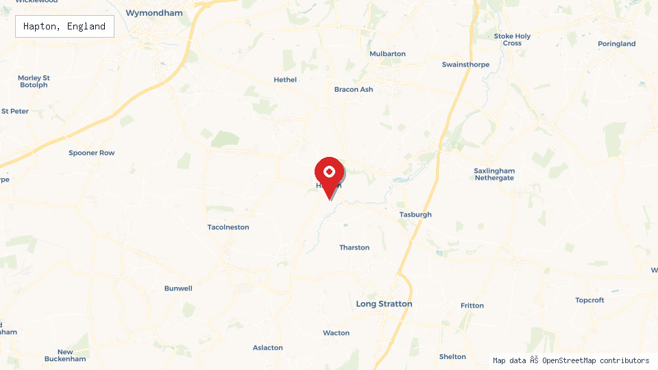 Street map of Hapton, England with location pin