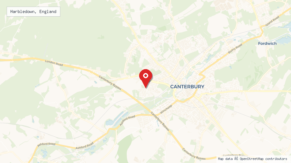Street map of Harbledown, England with location pin
