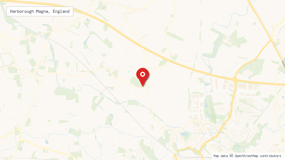Street map of Harborough Magna, England with location pin