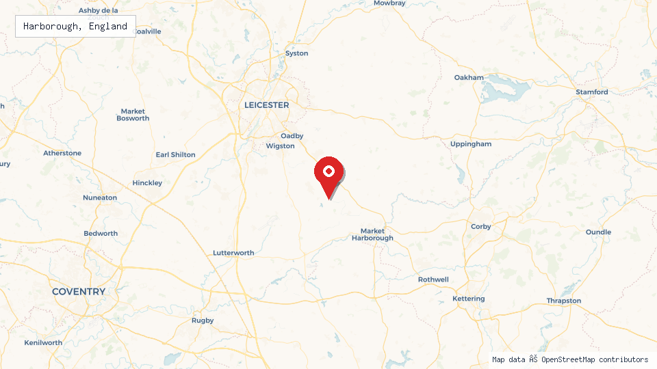Street map of Harborough, England with location pin