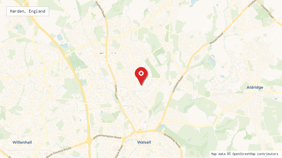 Street map of Harden, England with location pin