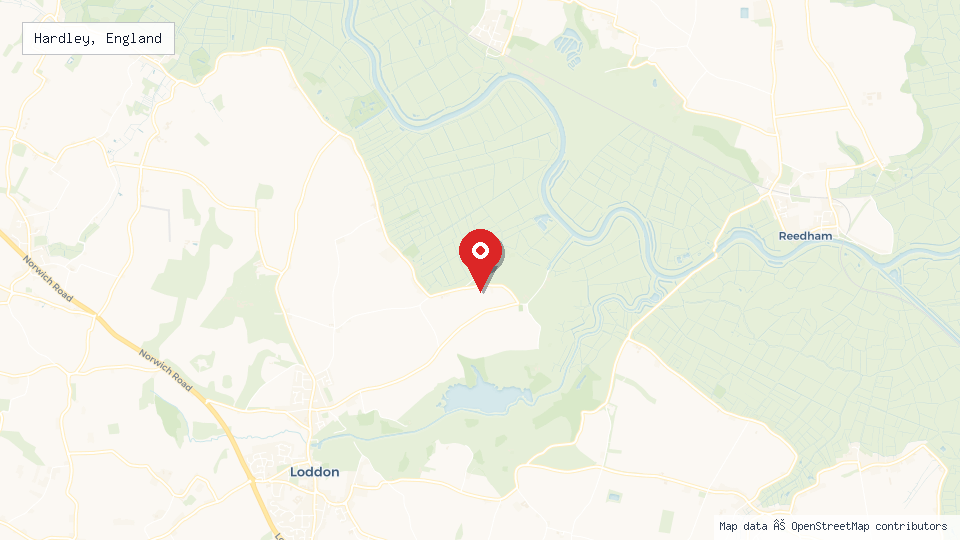 Street map of Hardley, England with location pin