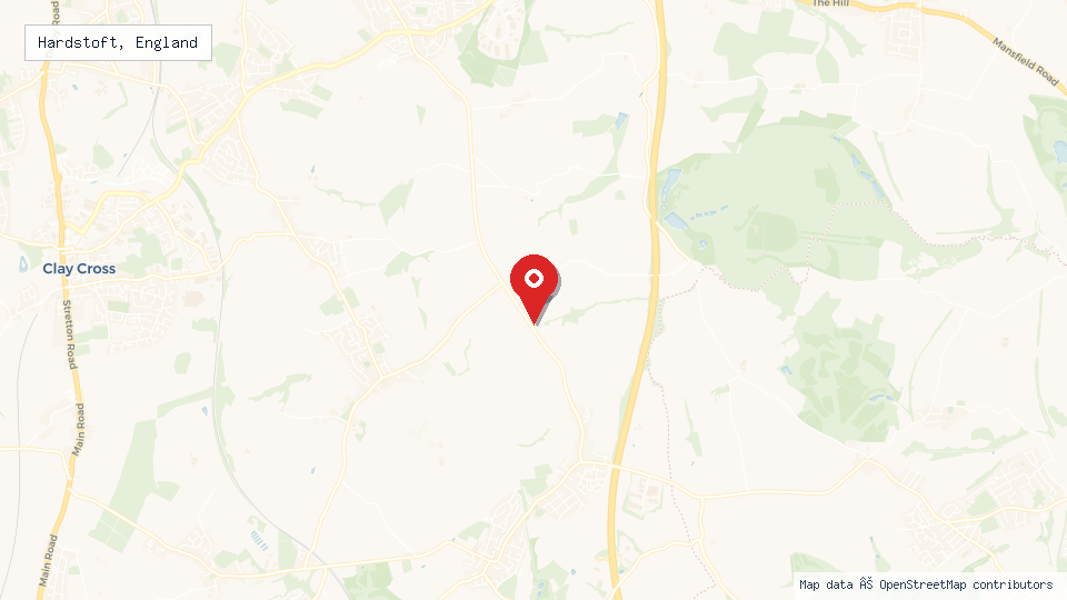 Street map of Hardstoft, England with location pin