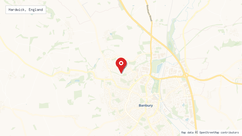 Street map of Hardwick, England with location pin
