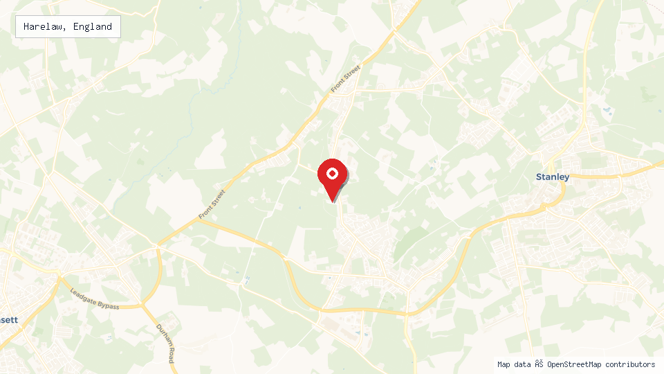 Street map of Harelaw, England with location pin