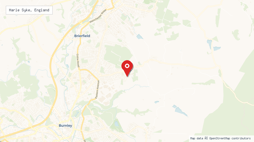 Street map of Harle Syke, England with location pin