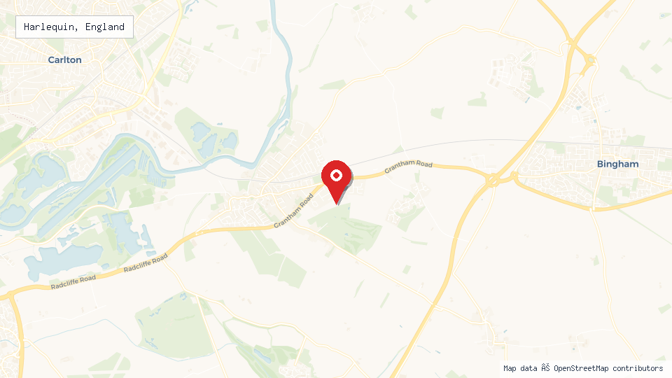 Street map of Harlequin, England with location pin