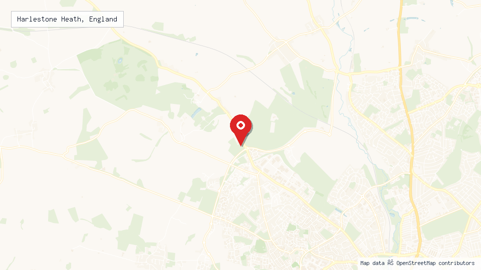 Street map of Harlestone Heath, England with location pin