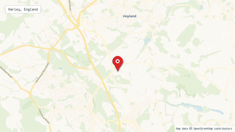 Street map of Harley, England with location pin
