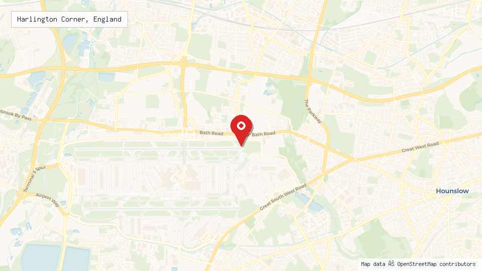 Street map of Harlington Corner, England with location pin