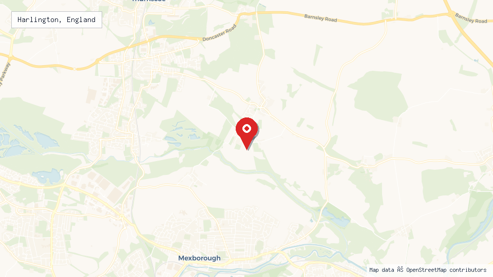 Street map of Harlington, England with location pin