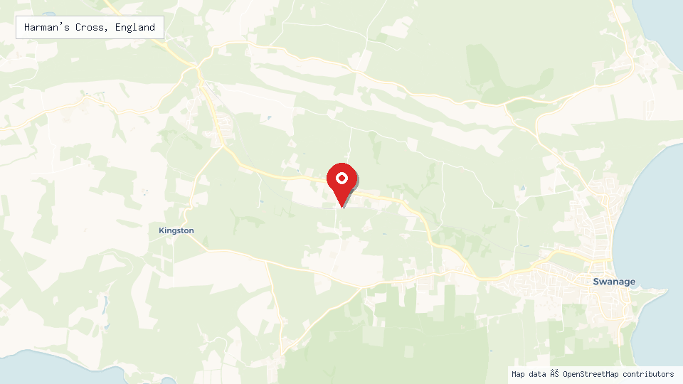 Street map of Harman's Cross, England with location pin