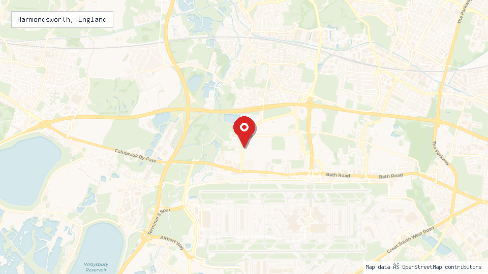 Street map of Harmondsworth, England with location pin