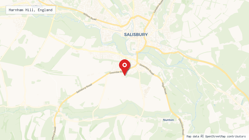 Street map of Harnham Hill, England with location pin